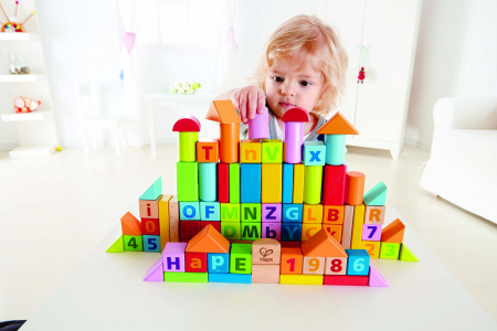 Cuburi din lemn de construit cu litere si cifre (80 piese in cutie) [3]