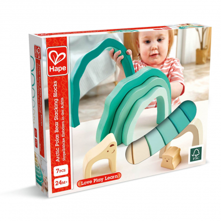 Jocuri pentru dexteritate - Jucarie din lemn de stivuit - Urs polar (7 piese)