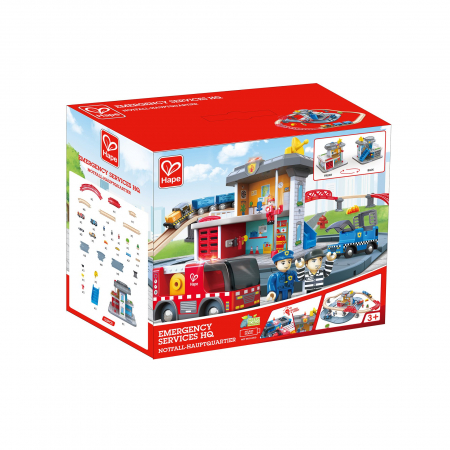 Jucarie din lemn - Set tren si servicii de urgenta (55 piese) [4]