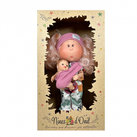 Papusa Nines D'Onil, Mia, cu parul blond, cu bebe, cu articulatii, cu miros de vanilie, 30 cm [4]