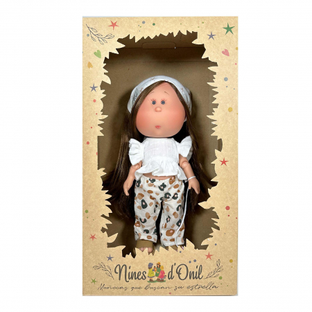 Papusa Nines D'Onil, Mia, cu parul saten drept, cu catel, cu articulatii, cu miros de vanilie, 30 cm [5]