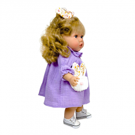 Papusa Nines D'Onil, Susette Plumeti, cu parul blond, cu sunete, cu rochie mov, cu miros de vanilie, 45 cm [2]