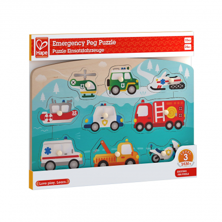 JOCURI EDUCATIVE - Puzzle din lemn cu butoni - Autovehicule de interventie