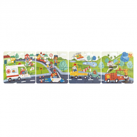 Puzzle - Puzzle pentru copii Vehicule de salvare (4 in 1) si joc storytelling
