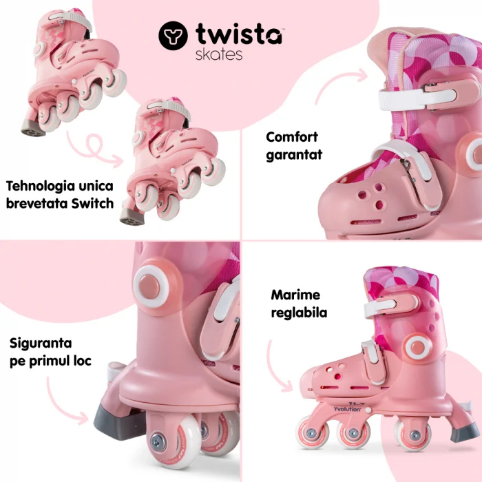Role ajustabile Yvolution Twista Skates marime 23-28 Pink [2]