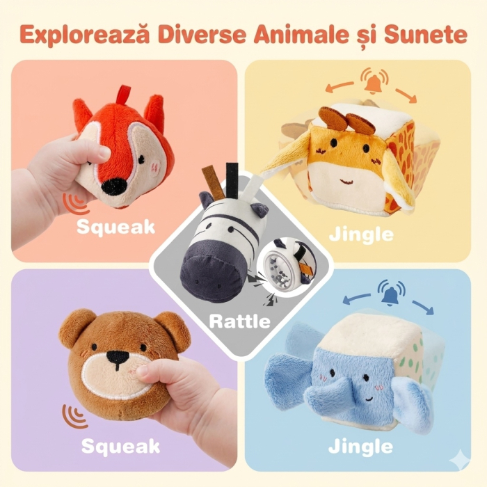 Casuta senzoriala Babysnugg, jucarie interactiva Montessori, 6+ luni, animale cu sunete, oglinda, dezvoltare senzoriala [5]