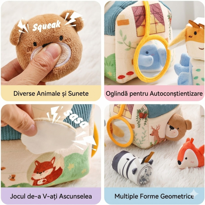 Casuta senzoriala Babysnugg, jucarie interactiva Montessori, 6+ luni, animale cu sunete, oglinda, dezvoltare senzoriala [4]