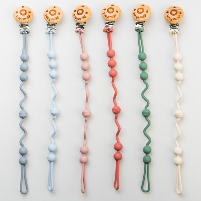 Set Lantisor pentru suzeta din silicon Babysnugg, 2 bucati, clips din lemn, fara BPA, Albastru [5]