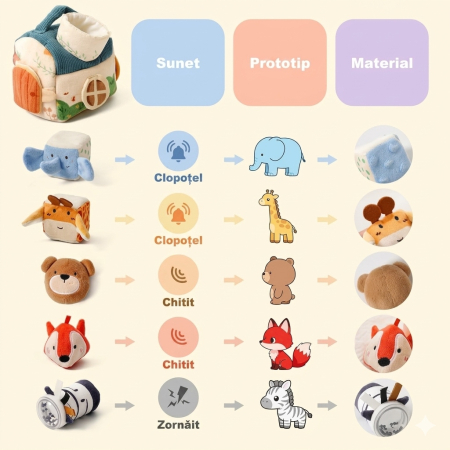 Casuta senzoriala Babysnugg, jucarie interactiva Montessori, 6+ luni, animale cu sunete, oglinda, dezvoltare senzoriala [2]