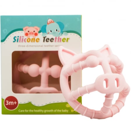 Jucarii dentitie - Jucarie Dentitie din Silicon BabySnugg, Porcusor Roz