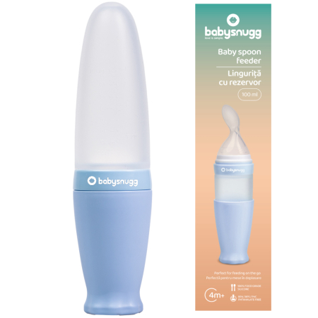 Articole de hranire - Lingurita de silicon cu rezervor Babysnugg, Fara BPA, Portabila, Albastra