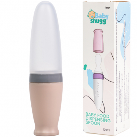 Articole de hranire - Lingurita de silicon cu rezervor Babysnugg, Fara BPA, Portabila, Bej