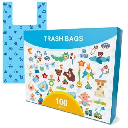 Pungi scutece - Pungi pentru scutece Babysnugg, 100 buc, fara miros, rezistente, anti-scurgere, 18x37 cm, cutie dispenser