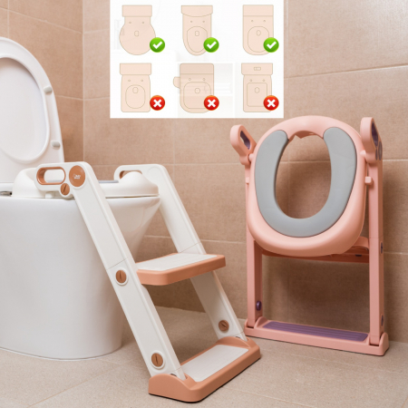 Reductor WC copii cu scarita pliabila si sezut moale Babysnugg – cu trepte ajustabile pentru toaleta ovala (40-47cm), Roz [3]