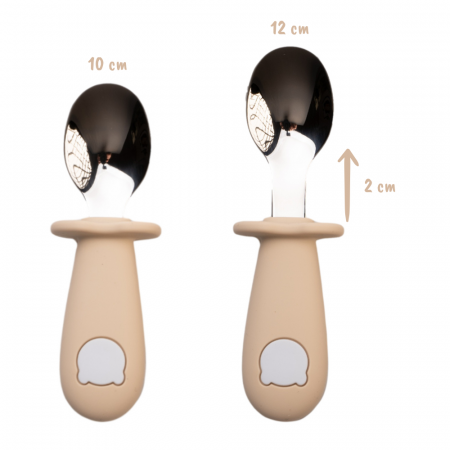 Set tacamuri pentru bebelusi si copii Babysnugg, furculita si lingurita din silicon si otel inoxidabil, Crem [1]