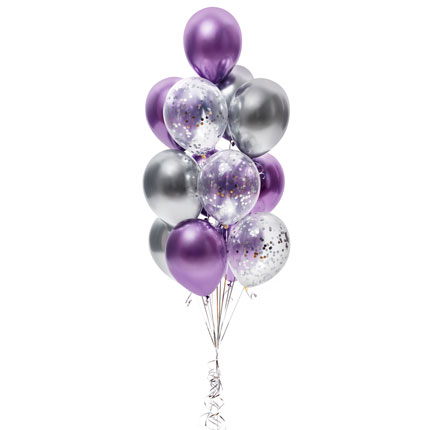 Set 13 Baloane cu Heliu din Latex (Mov, Argintii, Transparent Conffeti) [1]