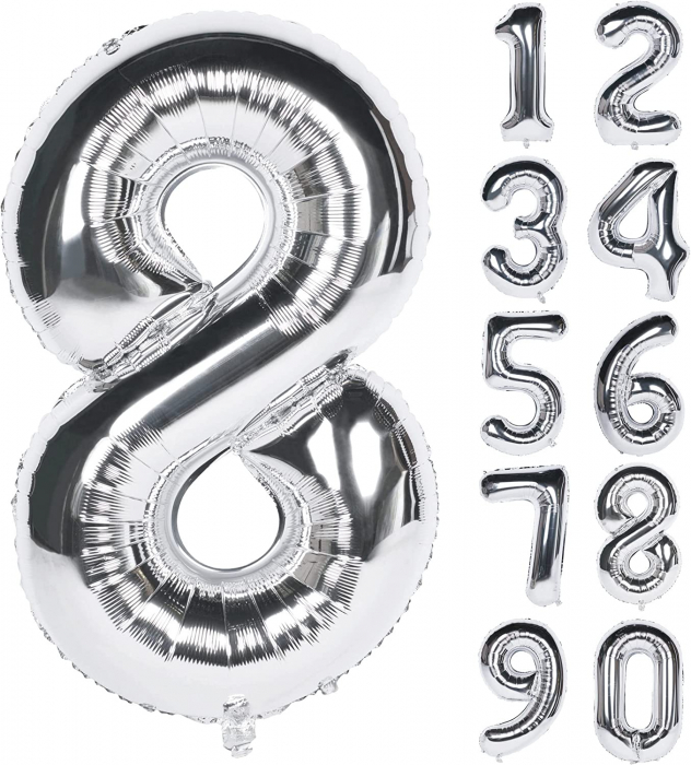 Balon Folie Cifra 8 Argintiu 86cm cu Heliu [1]