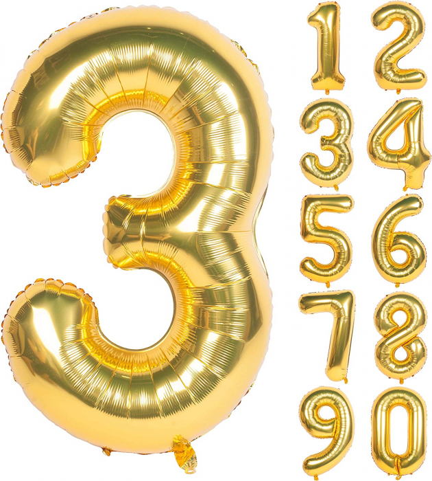 Balon Folie Cifra 3 Auriu 86cm cu Heliu [1]