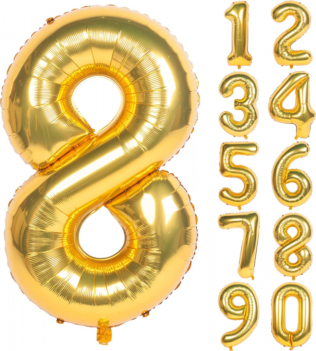 Balon Folie Cifra 8 Auriu 86cm cu Heliu [1]