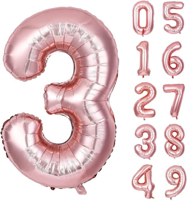 Balon Folie Cifra 3 Rose Gold 86cm cu Heliu [1]
