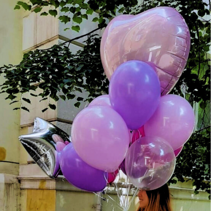 Buchet de Baloane Jumbo Mov și Argintii cu Heliu [1]