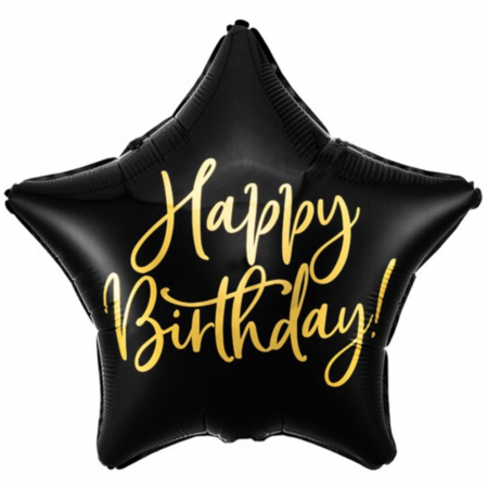 Personalizate - Balon Folie Happy Birthday Stea Neagră 43cm cu Heliu