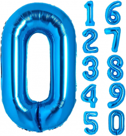 Cifre și Litere - Balon Folie Cifra 0 Albastru 86cm cu Heliu