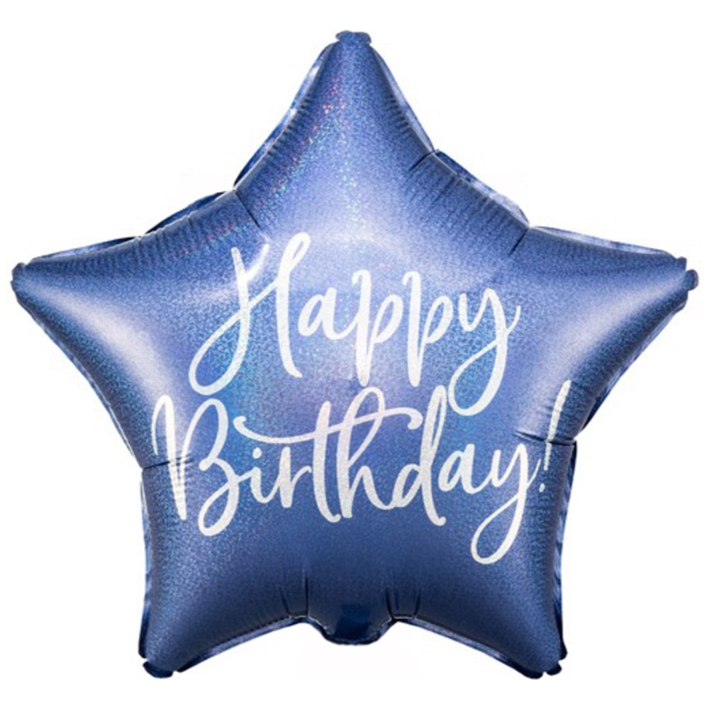 Personalizate - Balon Folie Happy Birthday Stea Albastru Navy 43cm cu Heliu