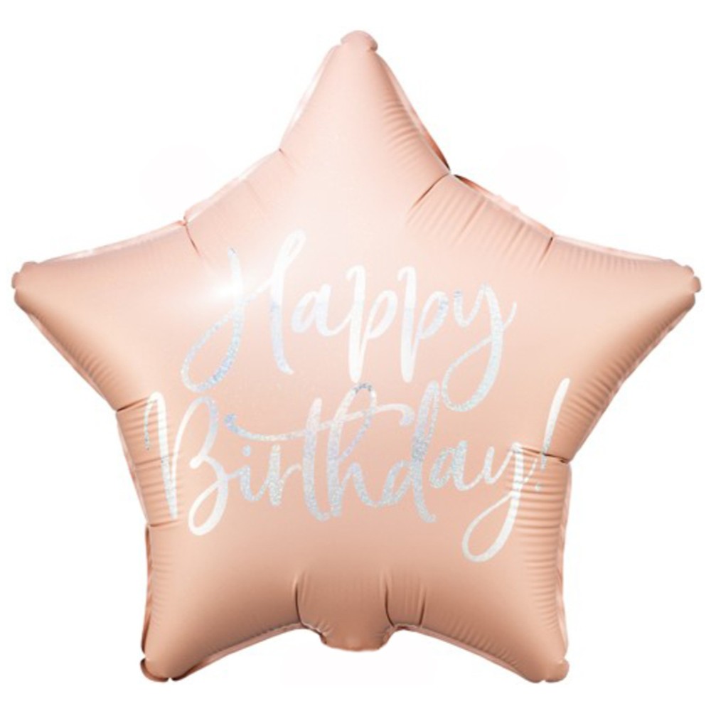 Personalizate - Balon Folie Happy Birthday Stea Roz Pal 43cm cu Heliu