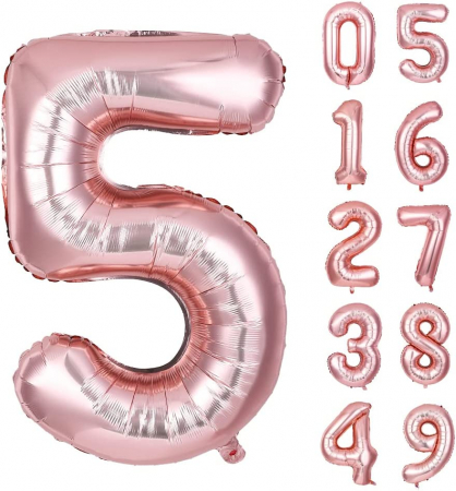Cifre și Litere - Balon Folie Cifra 5 Rose Gold 86cm cu Heliu