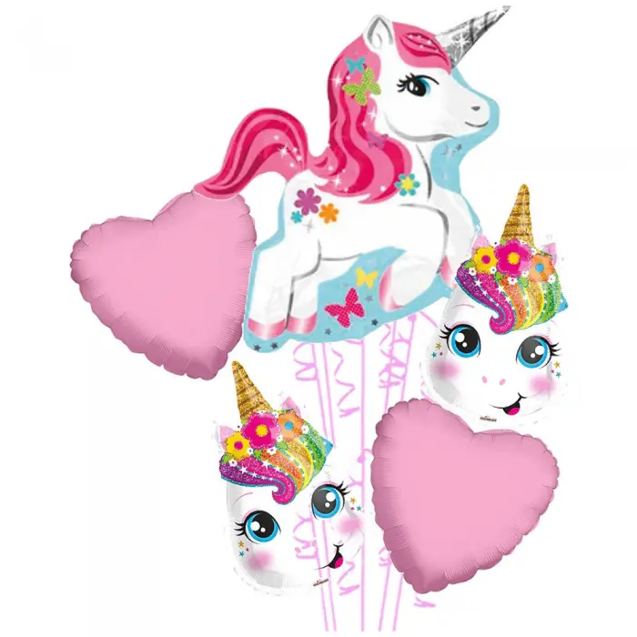 Baloane din Folie - Buchet 5 baloane folie Tematica Unicorn