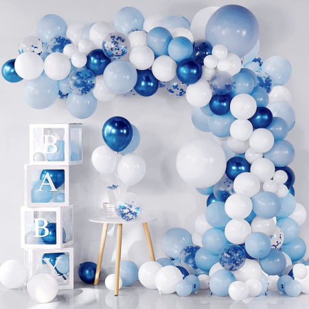 Decorațiuni - Ghirlandă de Baloane Photo Corner Alb-Albastră pentru Nou-Născut