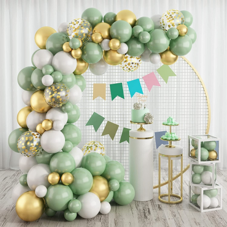 Decorațiuni - Ghirlandă de Baloane Photo Corner Alb-Verde pentru Botez
