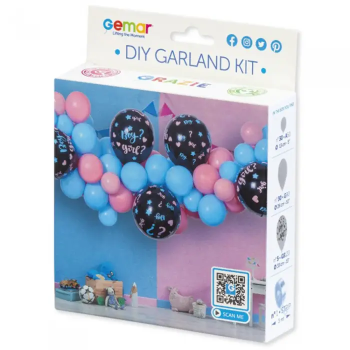 Ocazii - Kit Ghirlandă Baloane Latex Gender Reveal Roz și Albastru