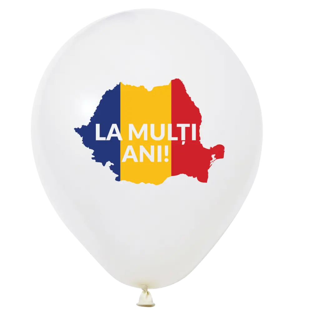 Ziua Națională a României - Set 12 Baloane cu Heliu Albe cu Print Tricolor Romania