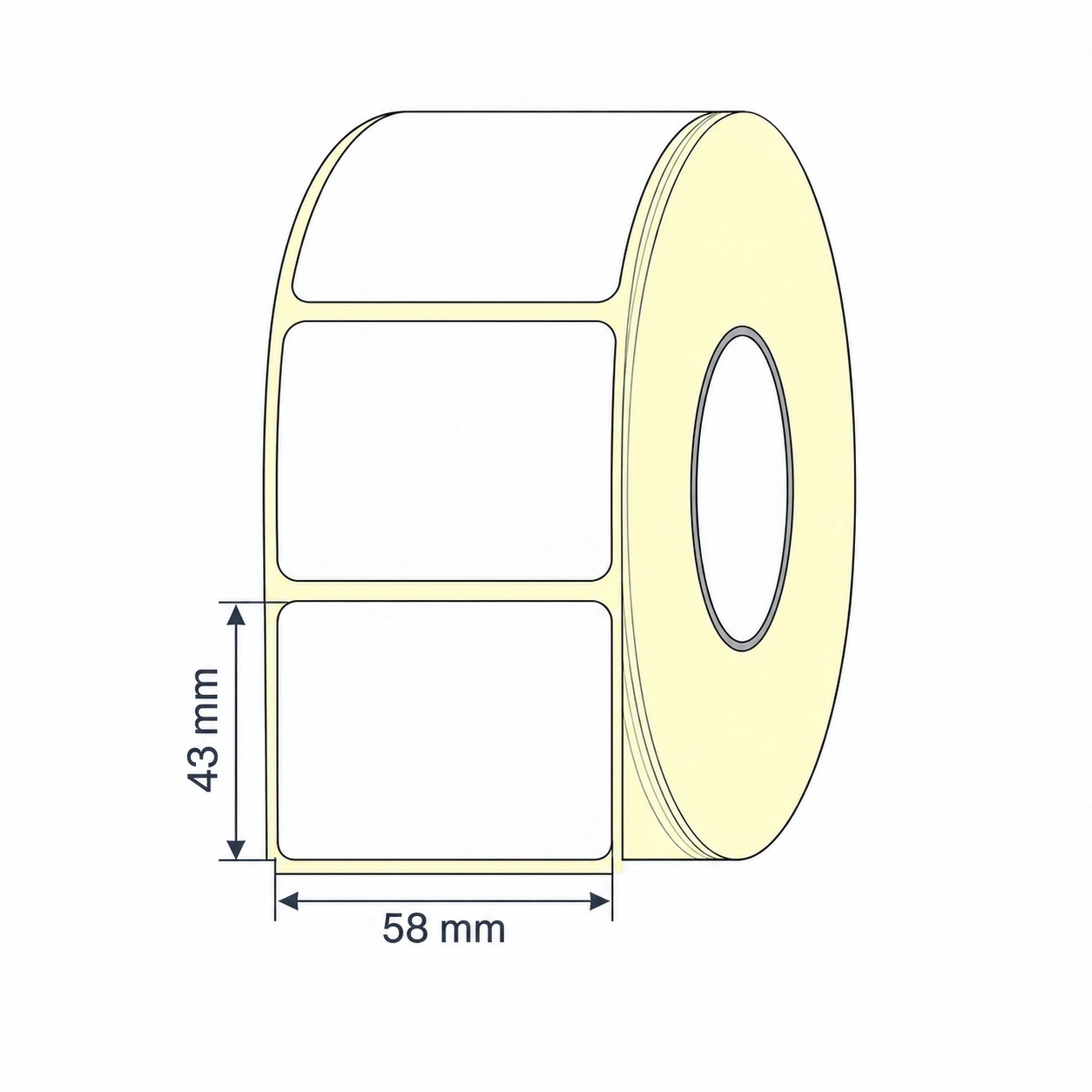 Dimensiuni etichete termice autoadezive: 58 mm latime si 43 mm lungime