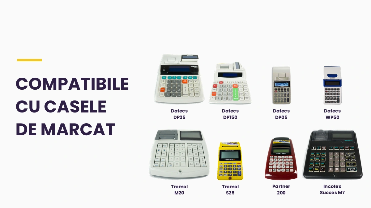 Role 57 mm / 25 m compatibile cu Datecs DP25, DP150, DP05, WP50, Tremol M20, S25, Partner 200 și Incotex Succes M7