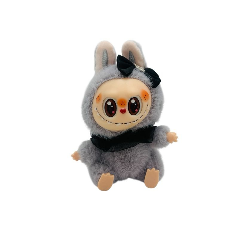 Animalut de plus gri tip Labubu, breloc 12cm Baobao – accesoriu moale si practic pentru chei si genti [3]