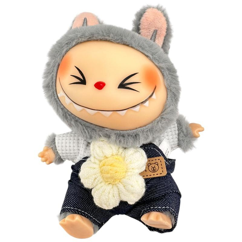 Plus Labubu Gri 18cm – Fall in Wild – Figurina de Colectie in Cutie cu Blanita si Floare Decorativa, BaoBao [1]