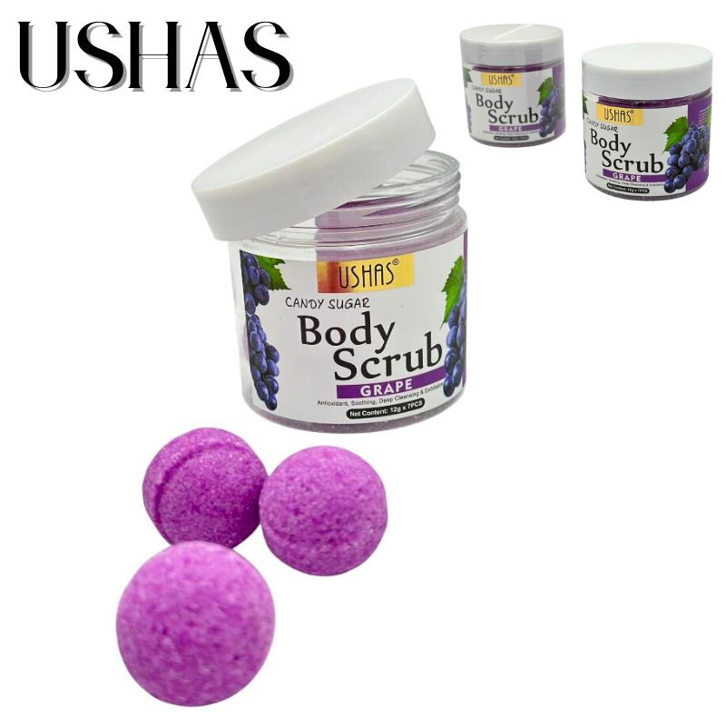Ushas Body Scrub Grapes 12g x 7 – Exfoliant cu Zahar si Struguri, Antioxidant si Revitalizant, BaoBao [1]