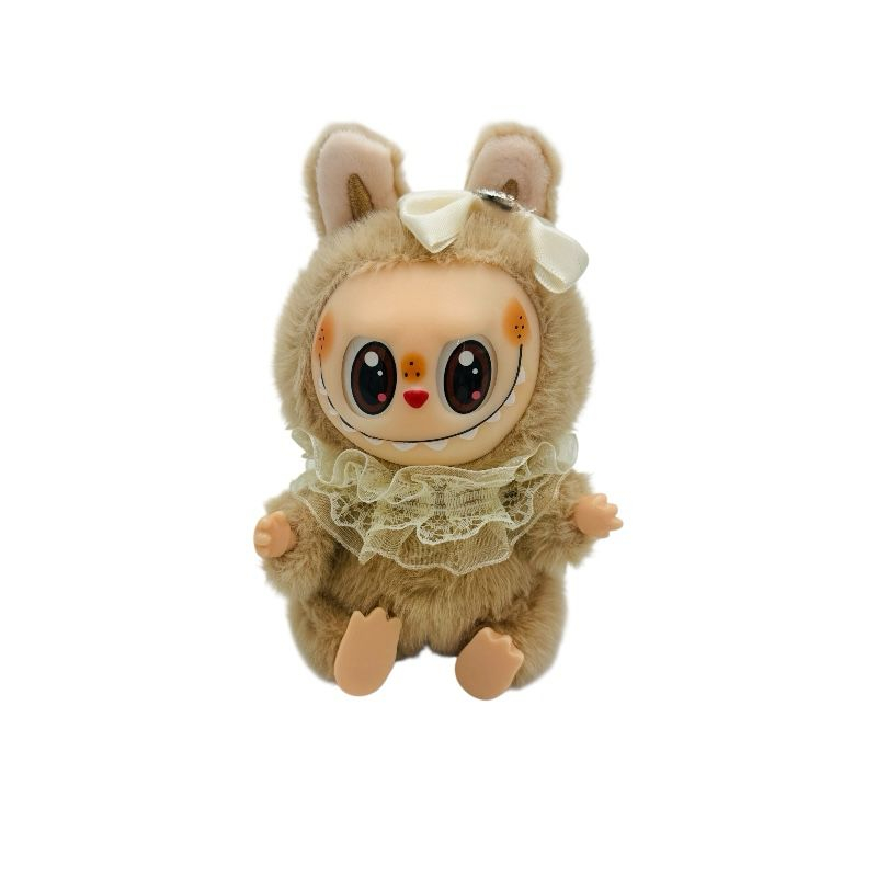 Animalut de plus maro Labubu deschis tip breloc 12cm Baobao – accesoriu moale si dragalas pentru chei [2]