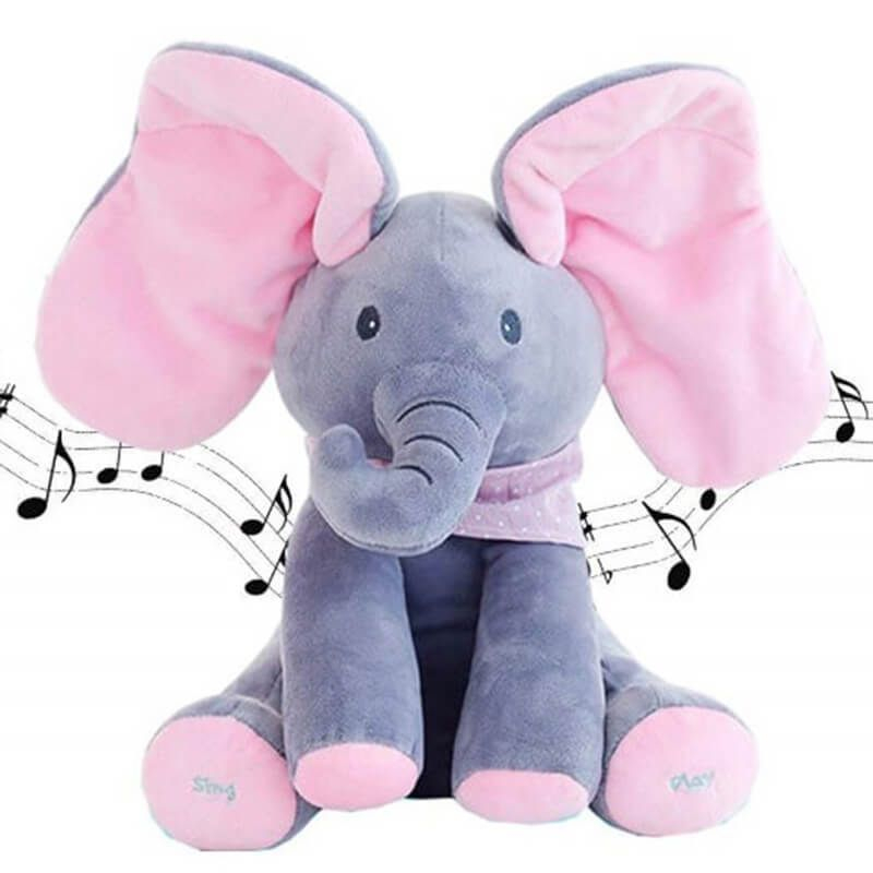 Elefant gri de plus 19cm Baobao cu sunete – jucarie interactiva si pufoasa pentru copii [3]