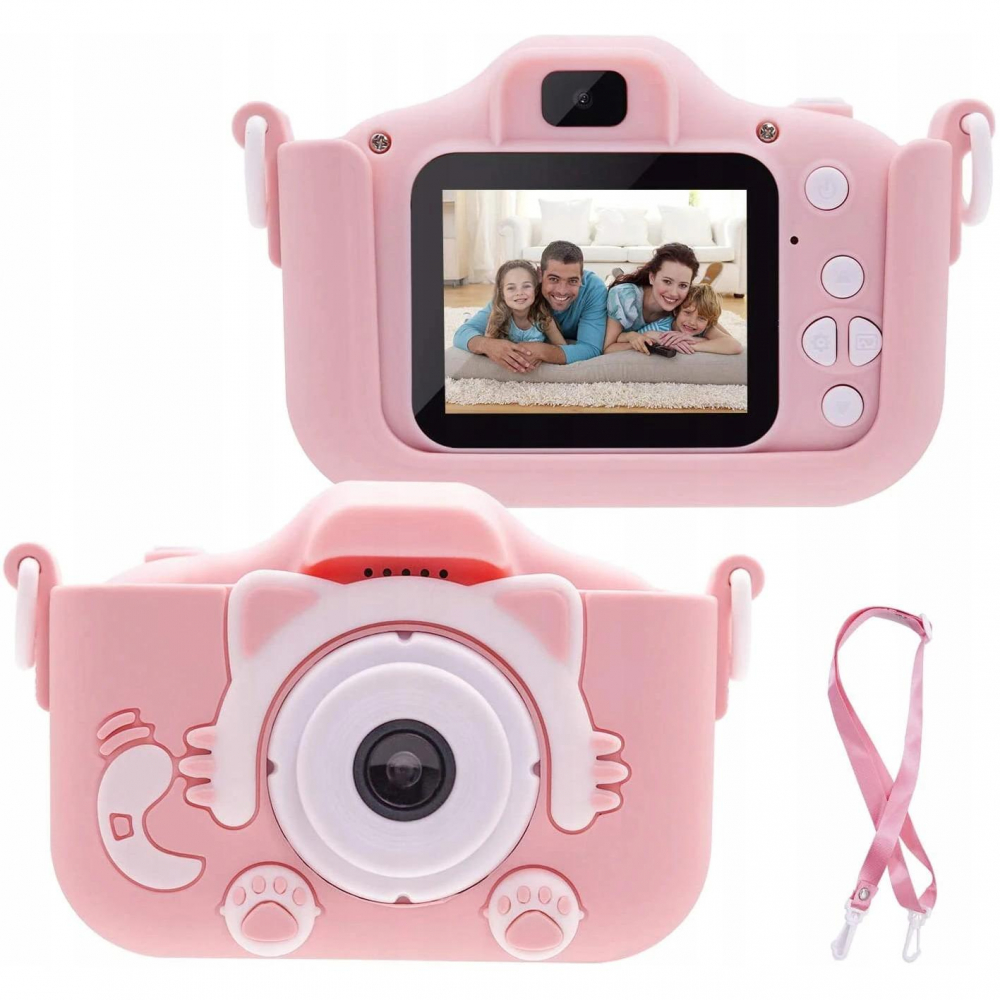 Aparat Foto Copii BaoBao Pisica cu fundita 2MP Ecran 2Inch Jocuri Baterie 1000mAh Roz [1]