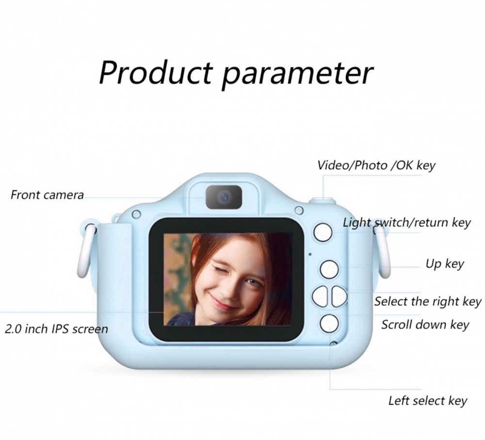Aparat Foto Copii BaoBao Pisica cu fundita 2MP Ecran 2Inch Jocuri Baterie 1000mAh Albastru [4]