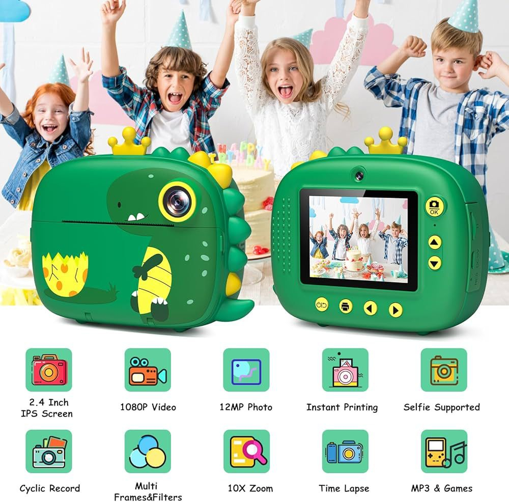 Aparat Foto Video Copii BaoBao Dinozaur HD Ecran 2.4Inch Imprimanta Integrata Jocuri [5]