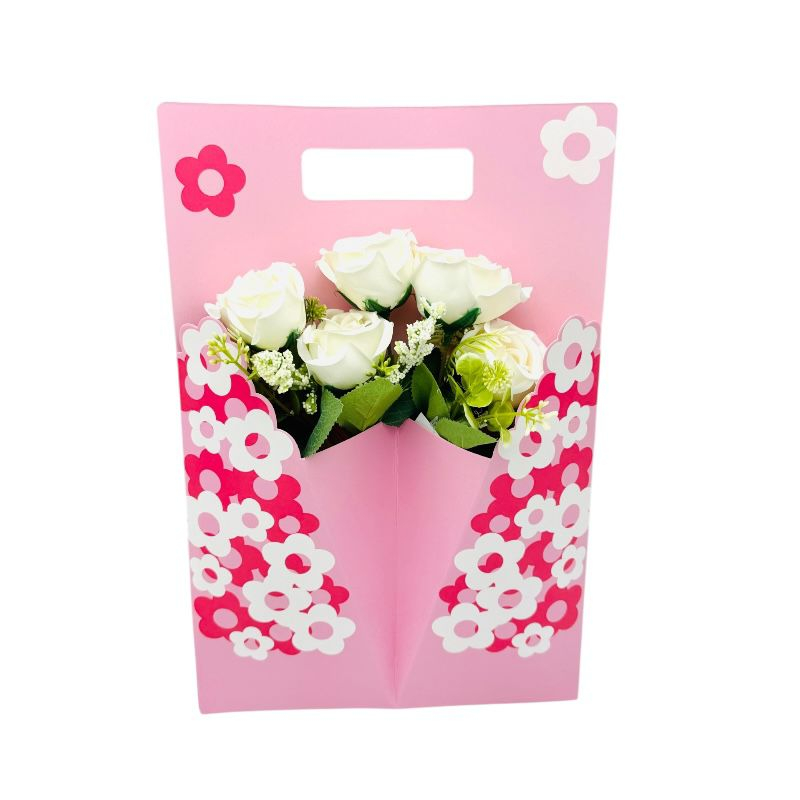 Aranjament floral deosebit cu buchet de trandafiri artificiali si boboci diversi, alb, 34×23 cm [1]