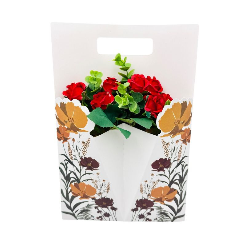 Aranjament deosebit cu buchet de trandafiri artificiali si frunze de eucalipt, rosu, 34×23 cm [1]