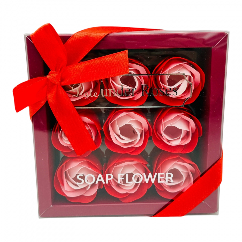 Aranjament floral, 9 trandafiri de sapun, culori combinate, ambalate premium, 14x14x4.5 cm [1]