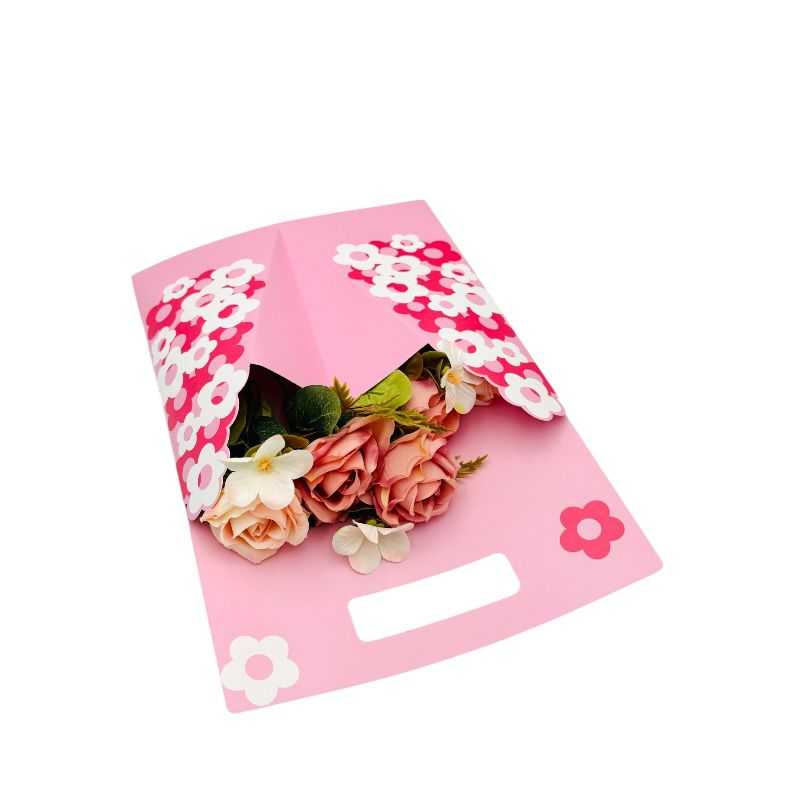 Aranjament floral deosebit cu buchet de trandafiri și flori de camelie, alb-roz, 34×23 cm [3]