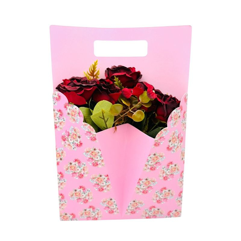 Aranjament floral deosebit cu buchet de trandafiri artificiali și boboci diversi, bordo, 34×23 cm [1]